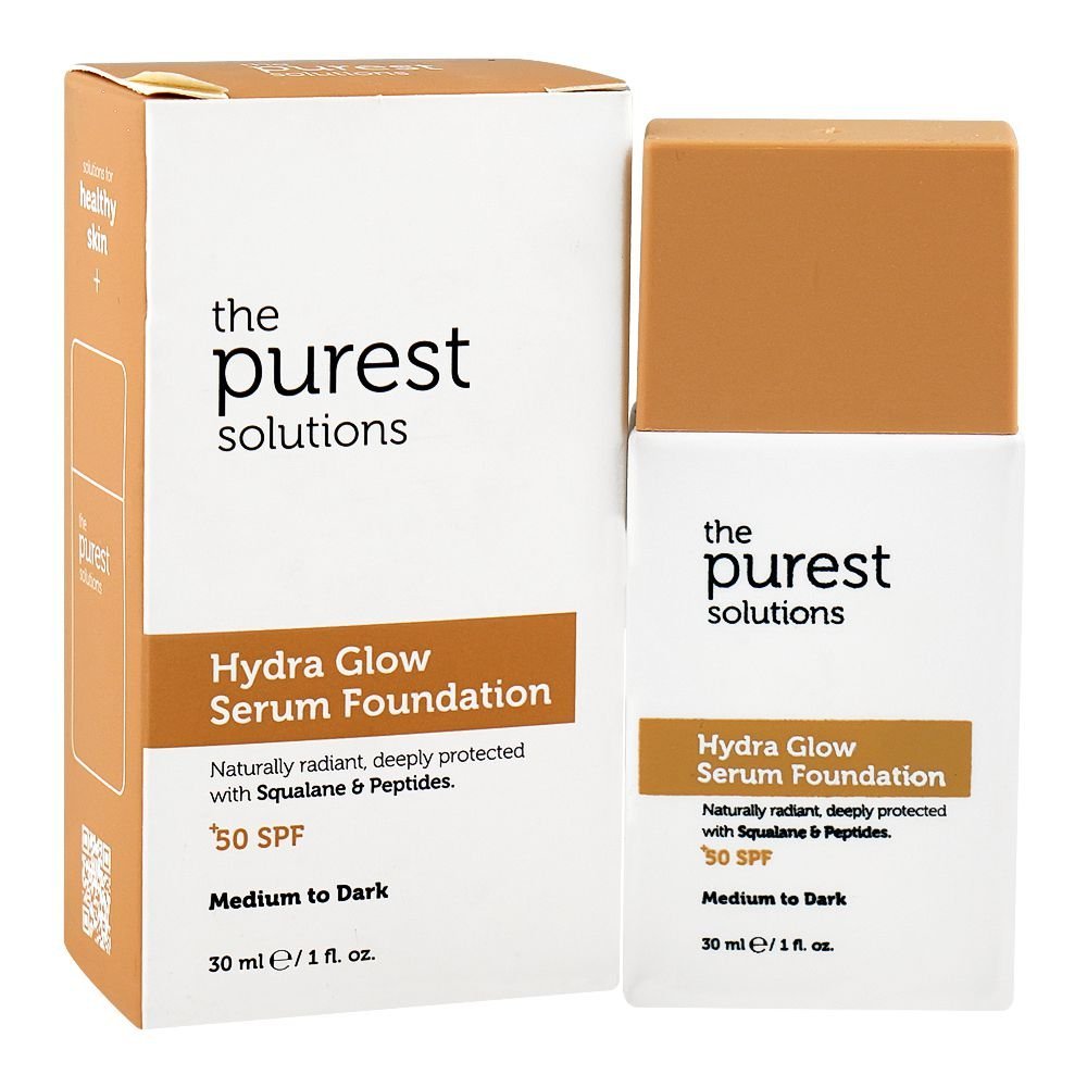 The Purest Solutions Hydra Glow Serum Foundation, SPF50+ Medium To Dark, Vegan, Glycerin, 30ml