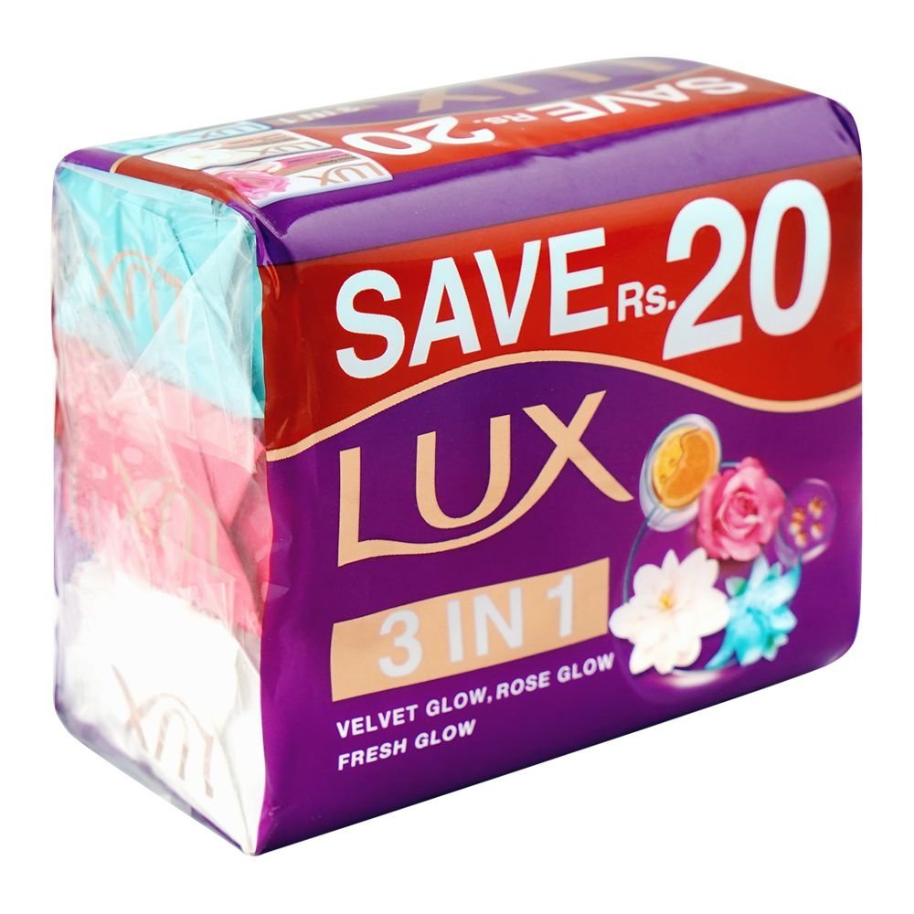 Lux Velvet Glow + Rose Glow + Fresh Glow 3-In-1 Soap, 128g