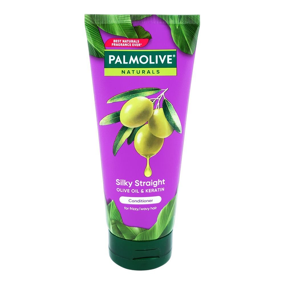 Palmolive Silky Straight Olive Oil & Keratin Conditioner, Sulfate, Gluten & Paraben Free, For Frizzy & Wavy, 180ml
