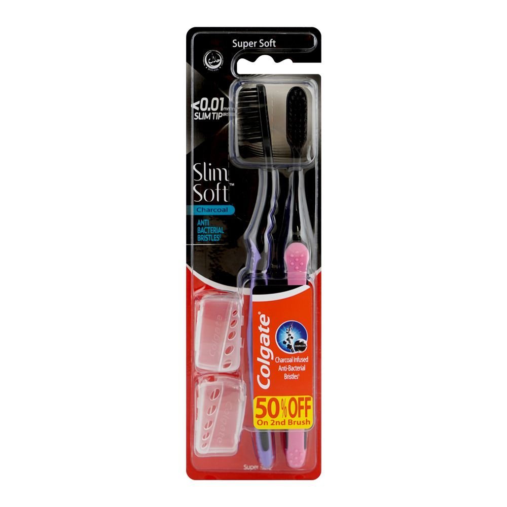 Colgate Slim Soft Charcoal Toothbrush, Super Soft, 50% Off On 2-Pack
