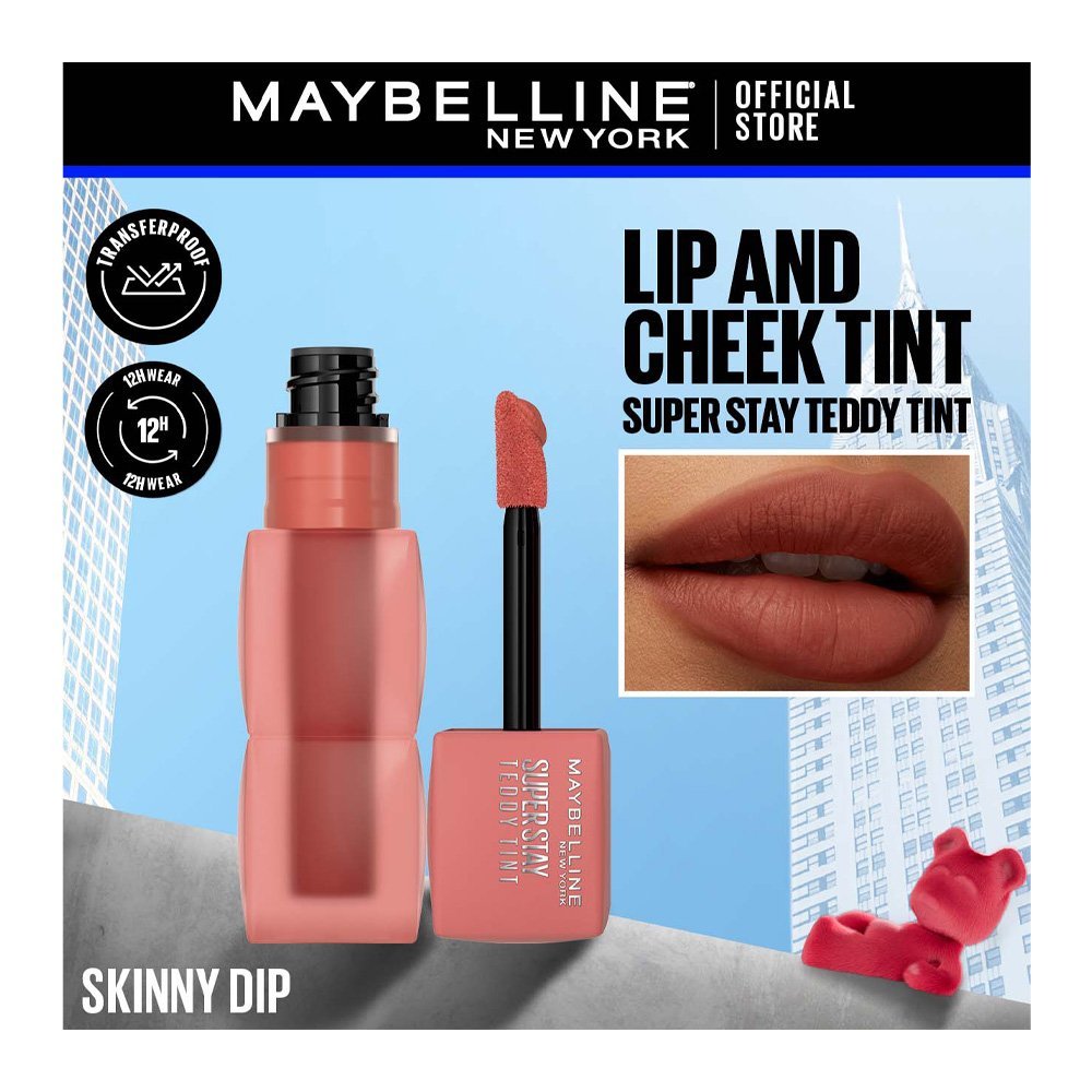 Maybelline New York Superstay Teddy Tint, Lip and Cheek Color, 5ml, 15 Skinny Dip