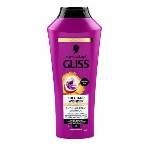Schwarzkopf Gliss Full Hair Wonder Anit-Hair Fall Shampoo, Silicone Free, Citric Acid, Caffeine, For Weak Hair, 400ml