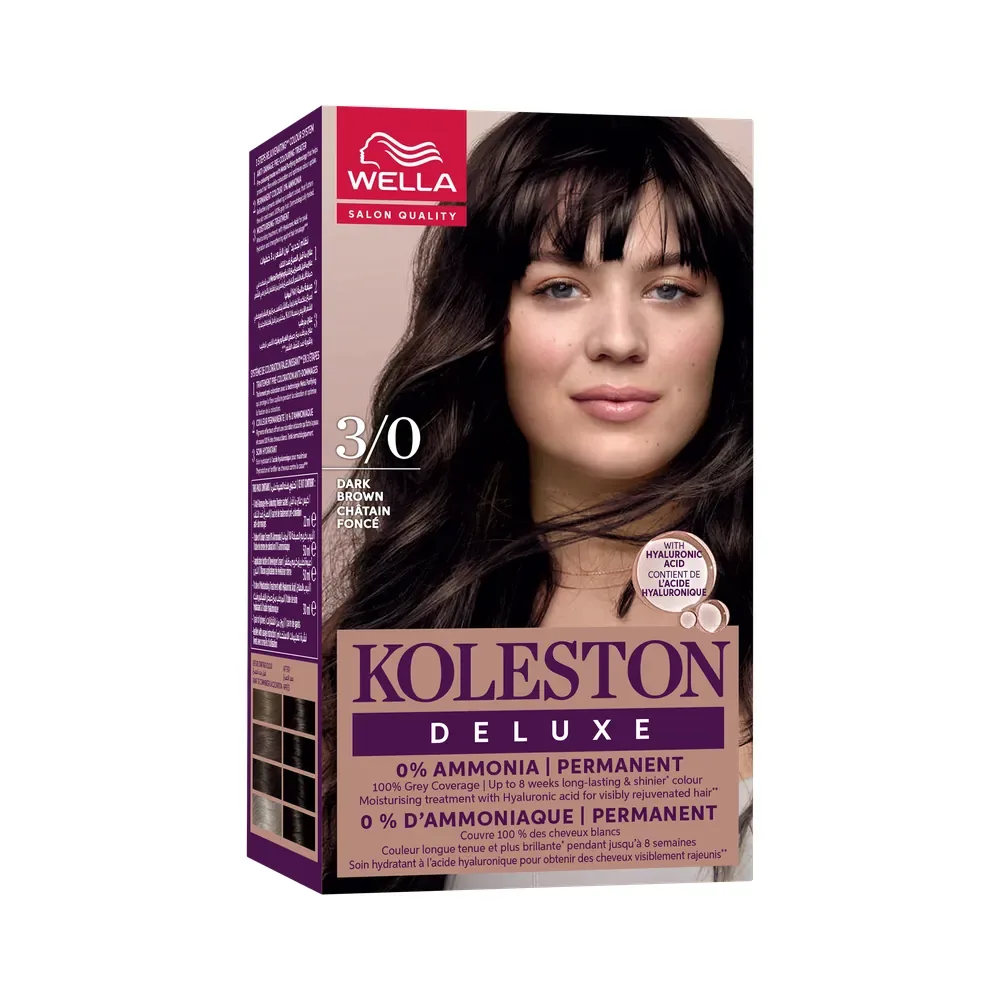 Wella Deluxe 0% Ammonia Permanent Hair Color, 3/0 Dark Brown