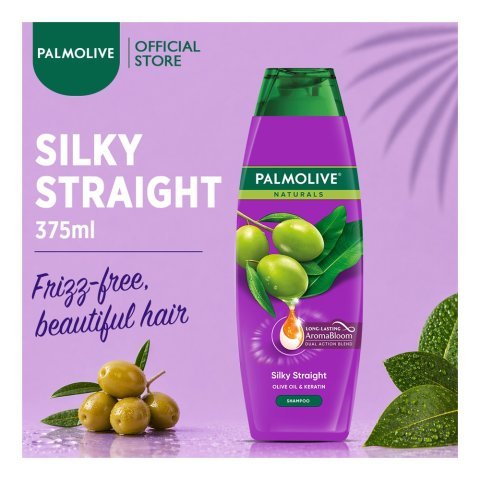 Palmolive Silky Straight Shampoo, Keratin, Citric Acid, Olive Oil, For Silky & Smooth Hair, 375ml