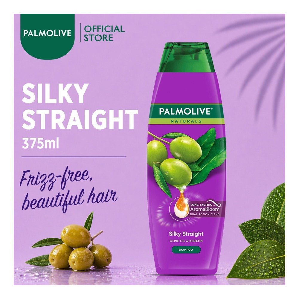 Palmolive Silky Straight Shampoo, Keratin, Citric Acid, Olive Oil, For Silky & Smooth Hair, 375ml