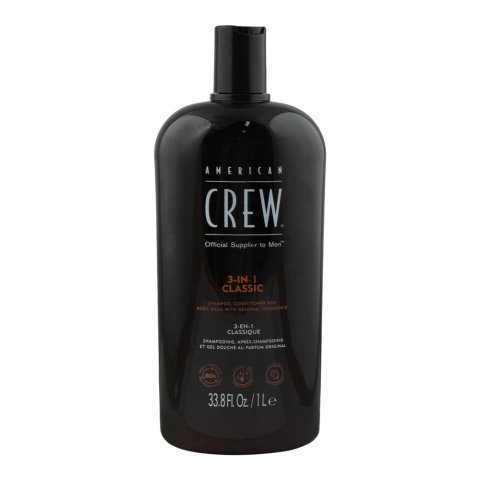 American Crew 3-In-1 Classic Shampoo + Conditioner & Body Wash, For Men, Citric Acid, Salicylic Acid, For All Skin & Hair, 1 Liter