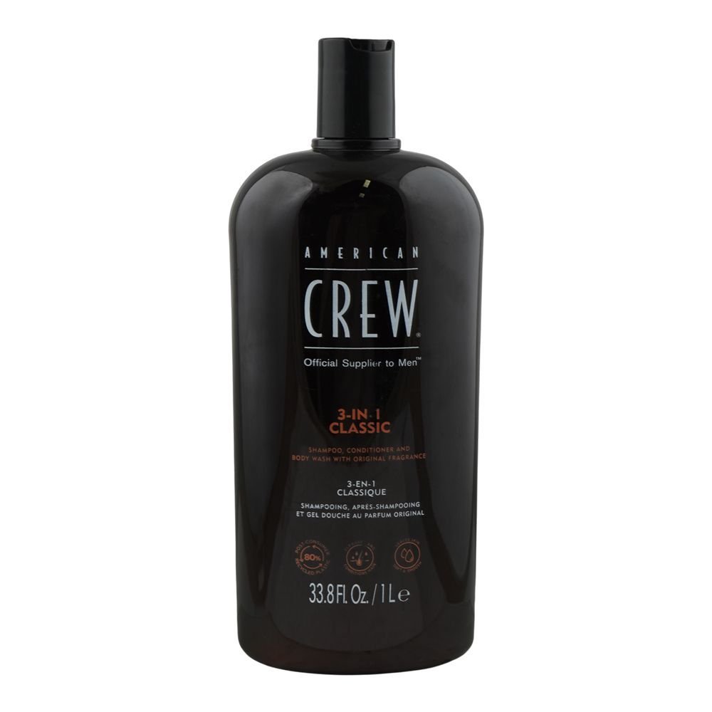 American Crew 3-In-1 Classic Shampoo + Conditioner & Body Wash, For Men, Citric Acid, Salicylic Acid, For All Skin & Hair, 1 Liter