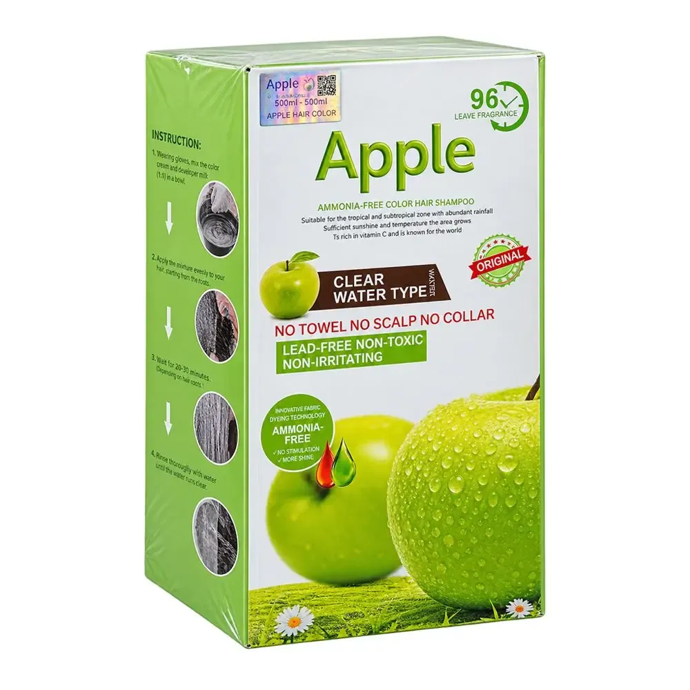 Apple Ammonia-Free Hair Color Shampoo, Dark Brown, 500ml + 500ml