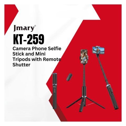 Jmary Camera & Phone Selfie Stick with Mini Tripod & Remote Shutter (13" - 62.9" Height), KT-259