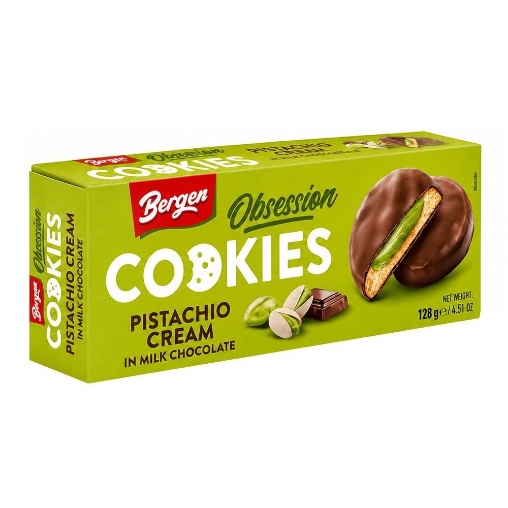 Bergen Pistachio Cream In Milk Chocolate Cookies, 128g