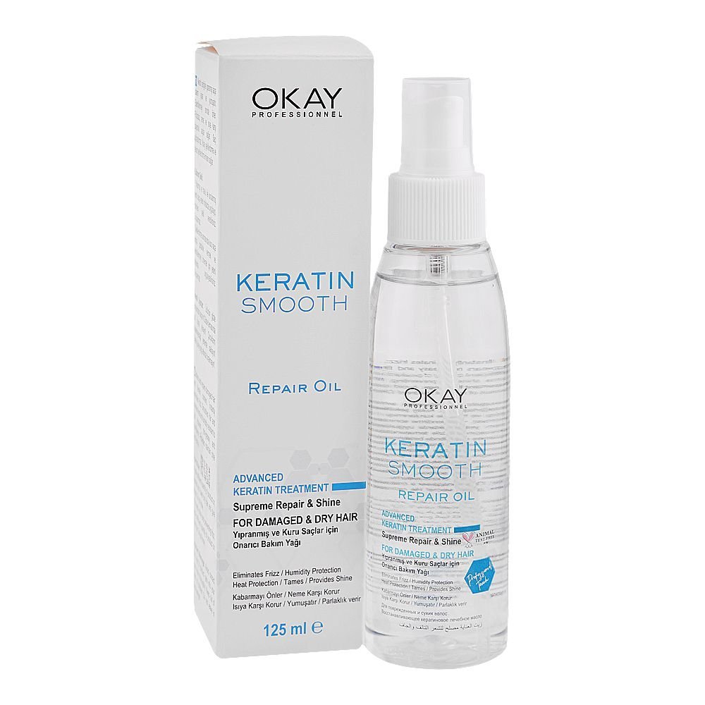 Okay Keratin Smooth Repair Hair Oil Advanced Keratin Treatment, For Damaged & Dry Hair, 125ml