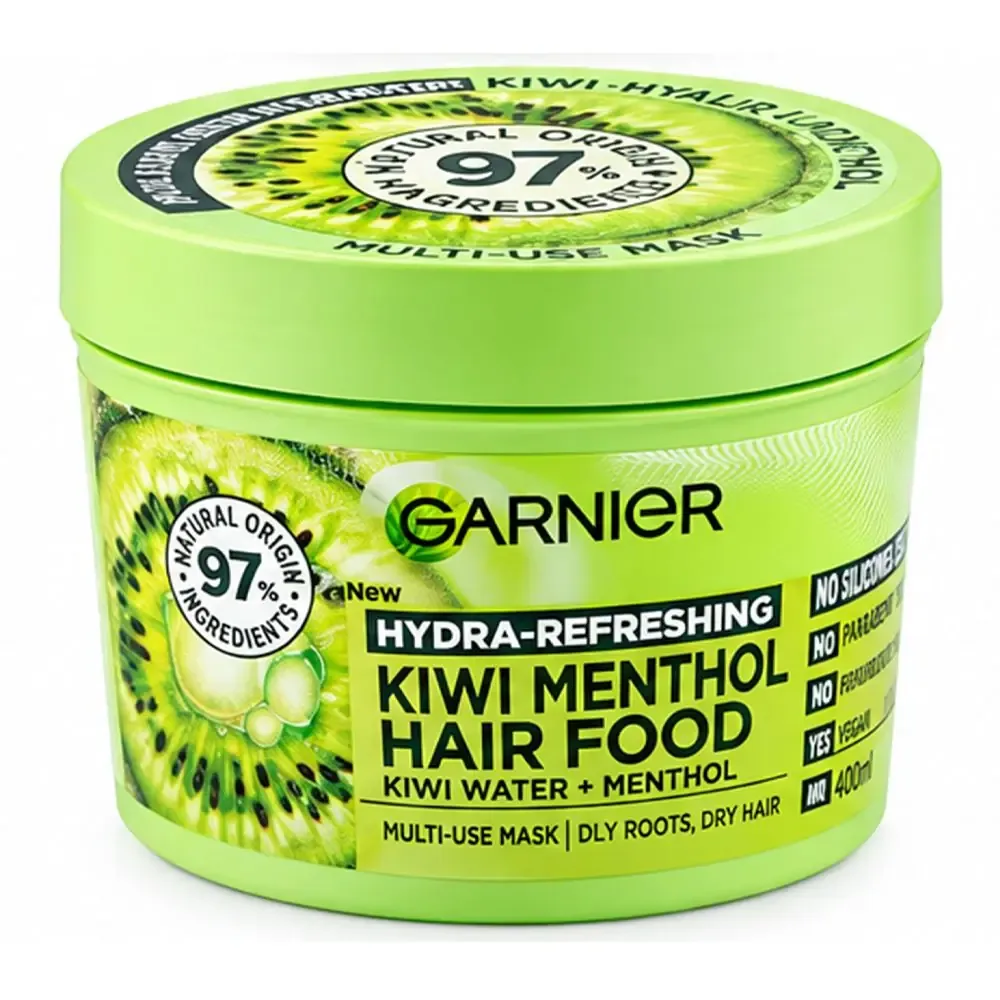 Garnier Hydra-Refreshing Kiwi Menthol Hair Food Multi-Use Mask, Vegan, Glycerin, Salicylic Acid, For Dry Hair, 400ml