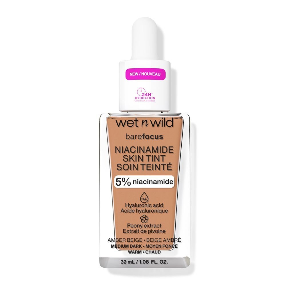 Wet n Wild Bare Focus Niacinamide Skin Tint, Amber Beige, Hyakuronic Acid, Niacinamide, 32ml