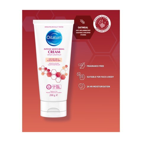 Oilatum Intense Moisturising Cream, Fragrance Free, For Very Dry & Eczema Prone Skin, 200g