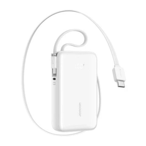 Joyroom 35W 10000mAh Mini Power Bank, With Built-in Retractable Type-C & USB-L Cable, White, JR-PR2L