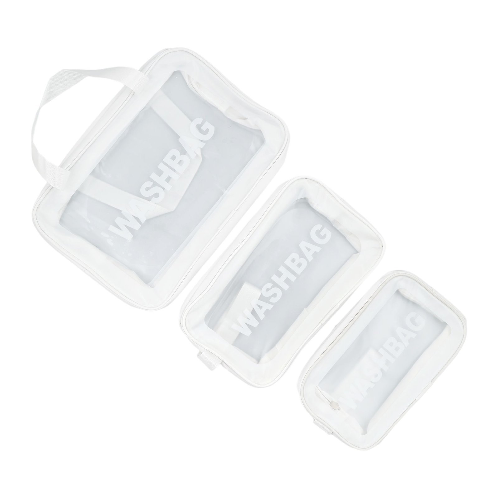 AJF PVC Washbag Waterproof Large Capacity Cosmetic Bag Set, White, 3-Pack