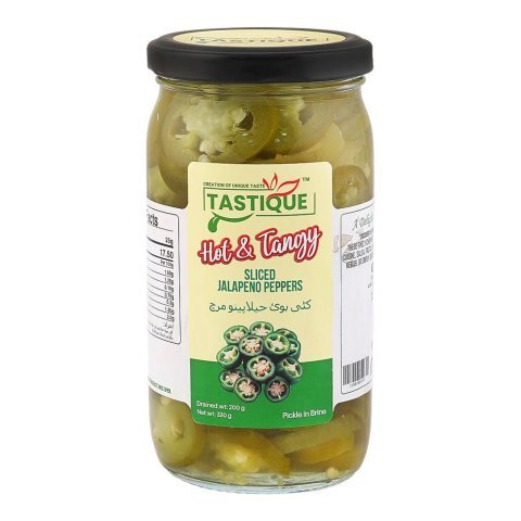 Tastique Hot & Tangy Green Sliced Jalapeno Peppers, 320g