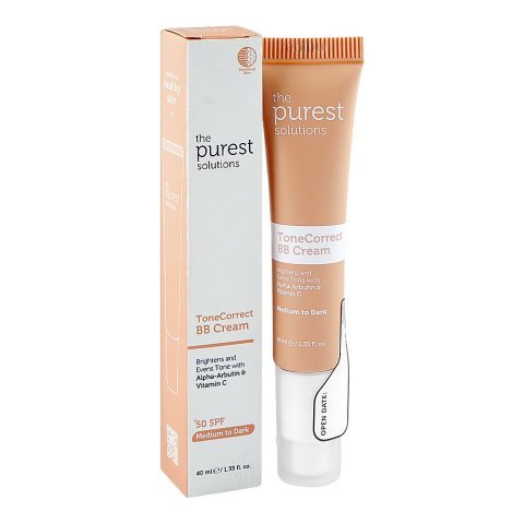 The Purest Solutions Tone Correct BB Cream, SPF50+ Medium To Dark, Alpha-Arbutin & Vitamin C, For All Types Of Skin, 40ml