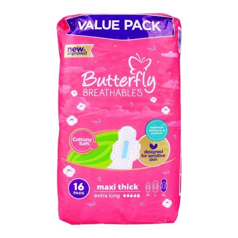 Butterfly Breathable Cottony Soft, Maxi Thick, Extra Long 16-Pads, Value Pack