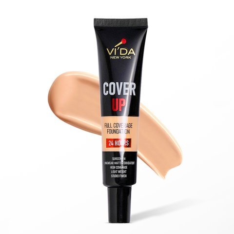 Vi'da New York Cover Up Full Coverage Foundation 24 Hours, Sunscreen, Mattifying, Oil Free, Studio Finish & Lightweight, Non-Comedogenic, 221 Nude Beige, 30ml