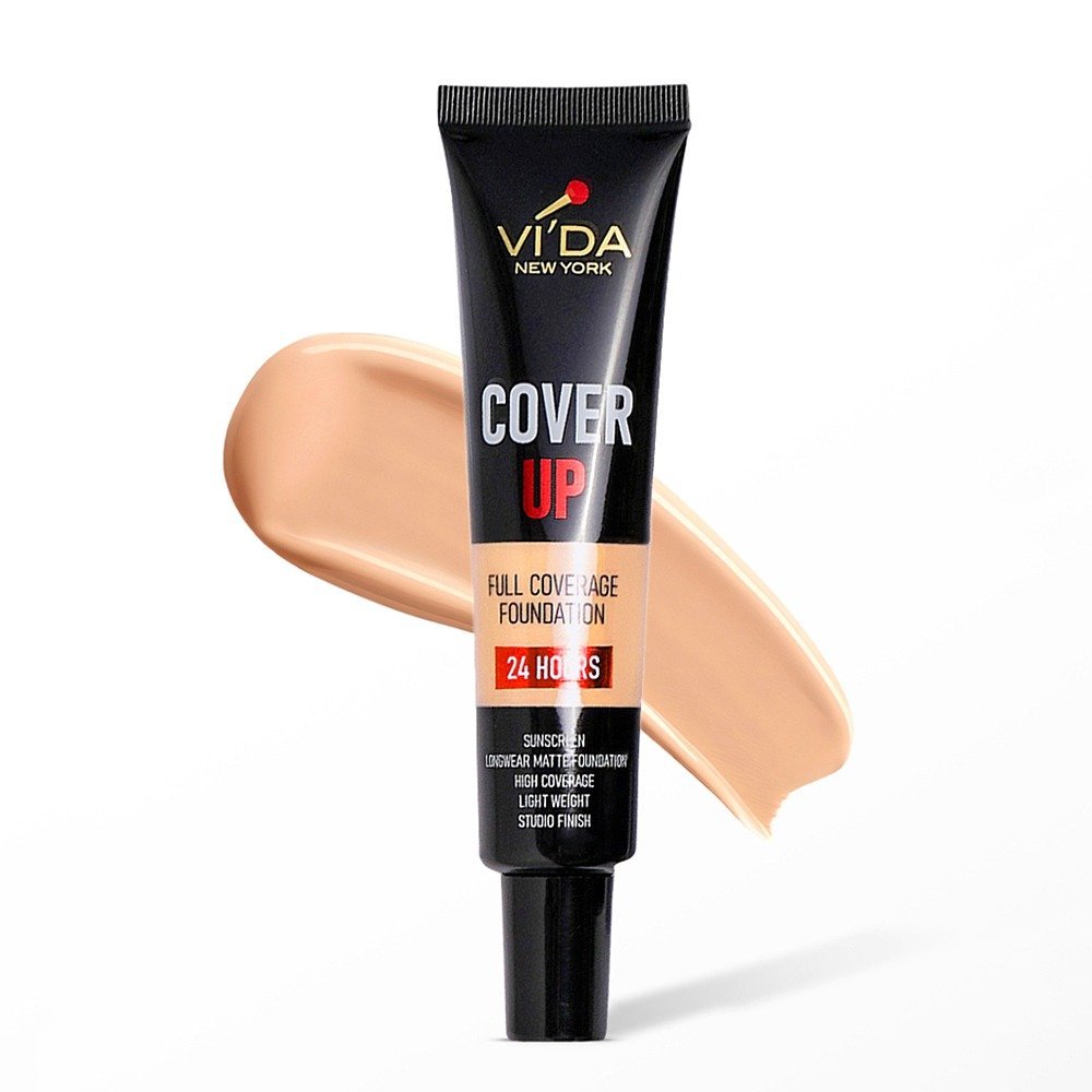 Vi'da New York Cover Up Full Coverage Foundation 24 Hours, Sunscreen, Mattifying, Oil Free, Studio Finish & Lightweight, Non-Comedogenic, 221 Nude Beige, 30ml