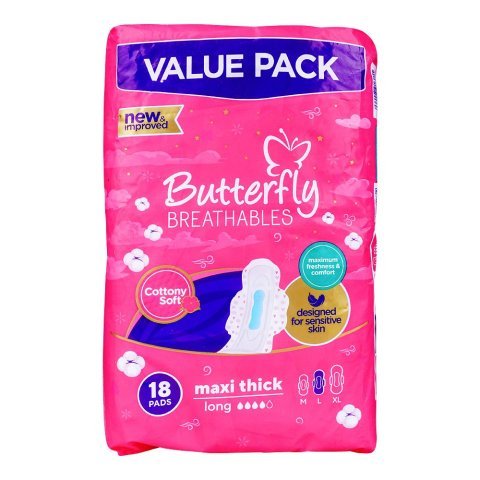 Butterfly Breathable Cottony Soft, Maxi Thick, Long 18-Pads, Value Pack