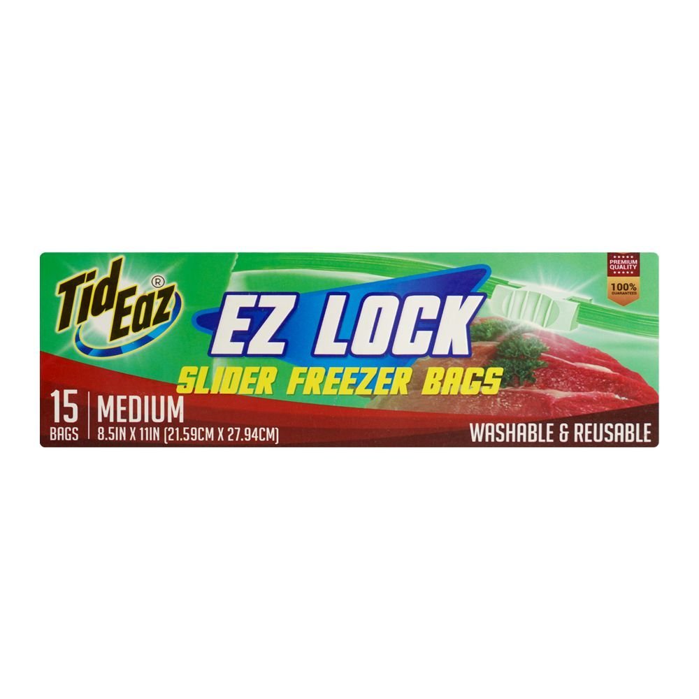 Tid Eaz Ez Lock Slider Freezer Bags, Medium, 8.5 X 11 Inches, 15-Pack