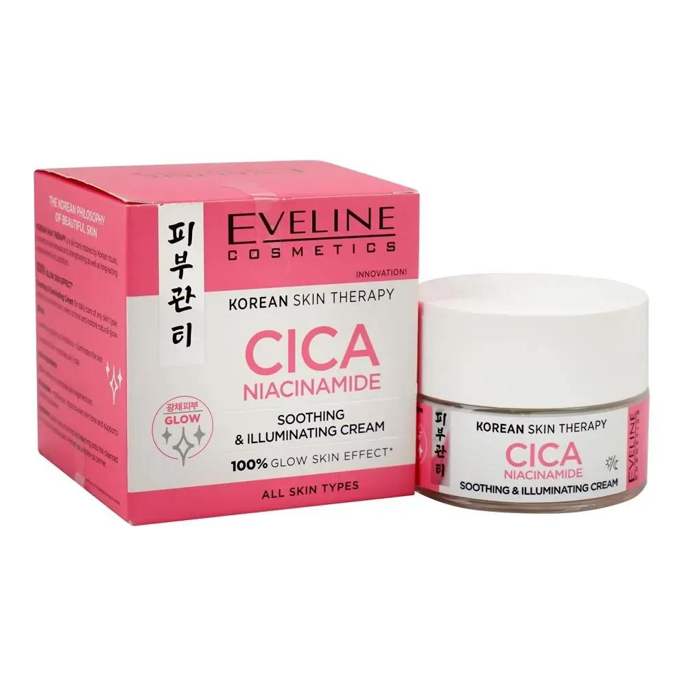 Eveline Korean Skin Therapy CICA Niacinamide Soothing & Illuminating Cream, Niacinamide, Citric Acid, For All Types Of Skin, 50ml