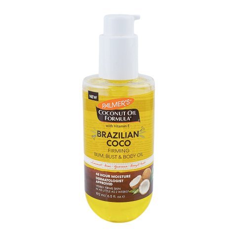 Palmer's Coconut Oil Formula Brazilian Coco Firming Bum, Bust & Body Oil, Almond Oil, Glycerin, 192ml