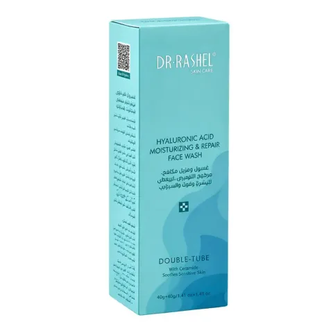 Dr. Rashel Hyaluronic Acid Moisturizing & Repair Double Tube Face Wash, Stearic Acid, Hyaluronic Acid, For Sensitive Skin, 40g + 40g