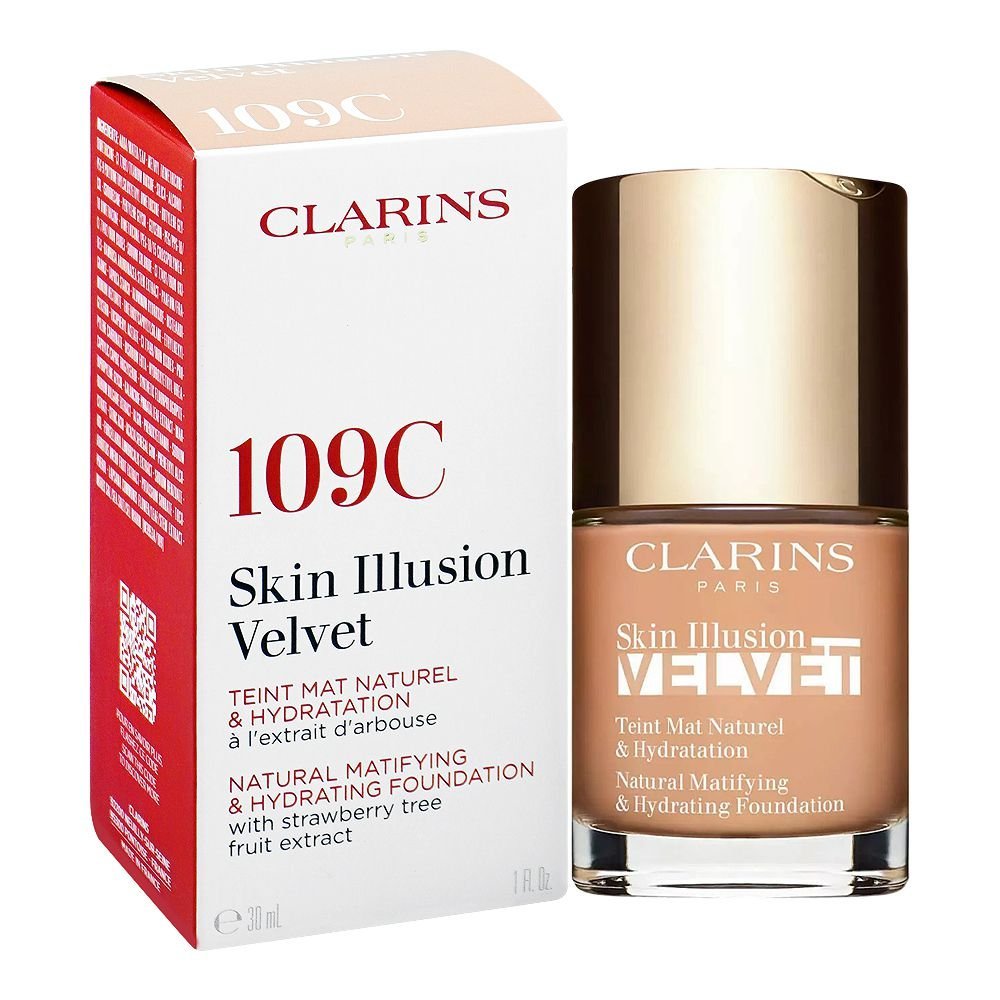 Clarins Paris Skin Illusion Velvet Natural Matifying & Hydrating Foundation, 109C, 30ml