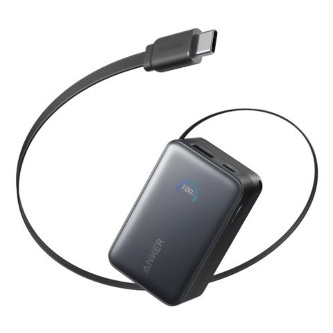 Anker Nano Power Bank, 10000mAh, 45W, Built-In USB-C Cable, Black, A1638H11