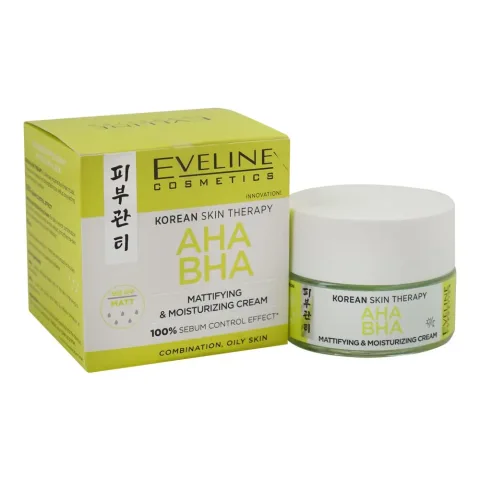 Eveline Korean Skin Therapy AHA BHA Mattifying & Moisturishing Cream, Salicylic Acid, Citric Acid, For Oily & Combination Skin, 50ml