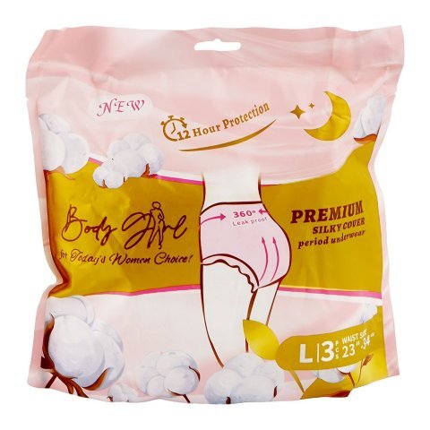 Body Girl Premium Silky Cover Period Underwear, 3-Pack