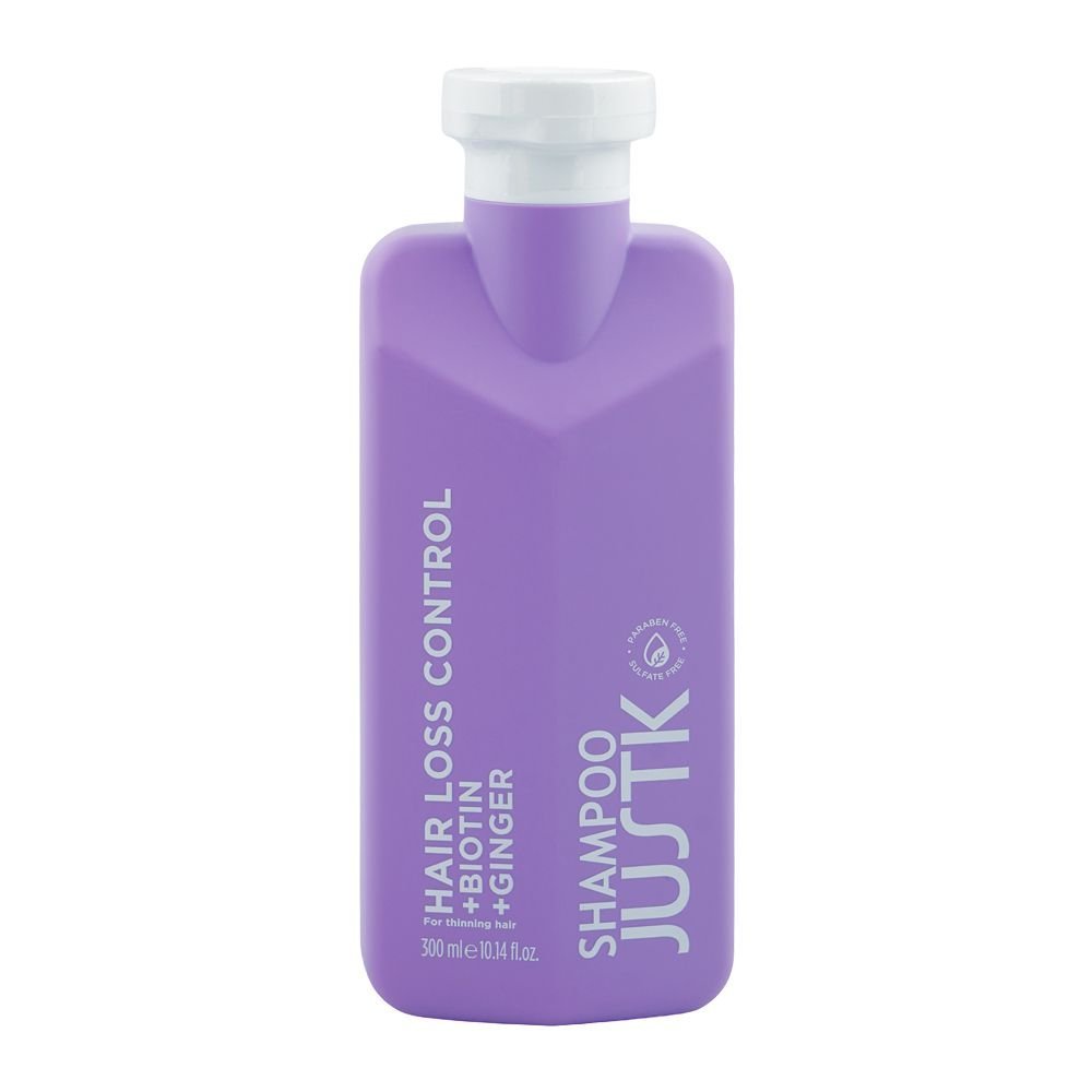 JUSTK Hair Loss Control Shampoo, Paraben & Sulfate Free, Biotin, Ginger, For Thin Loss, 300ml
