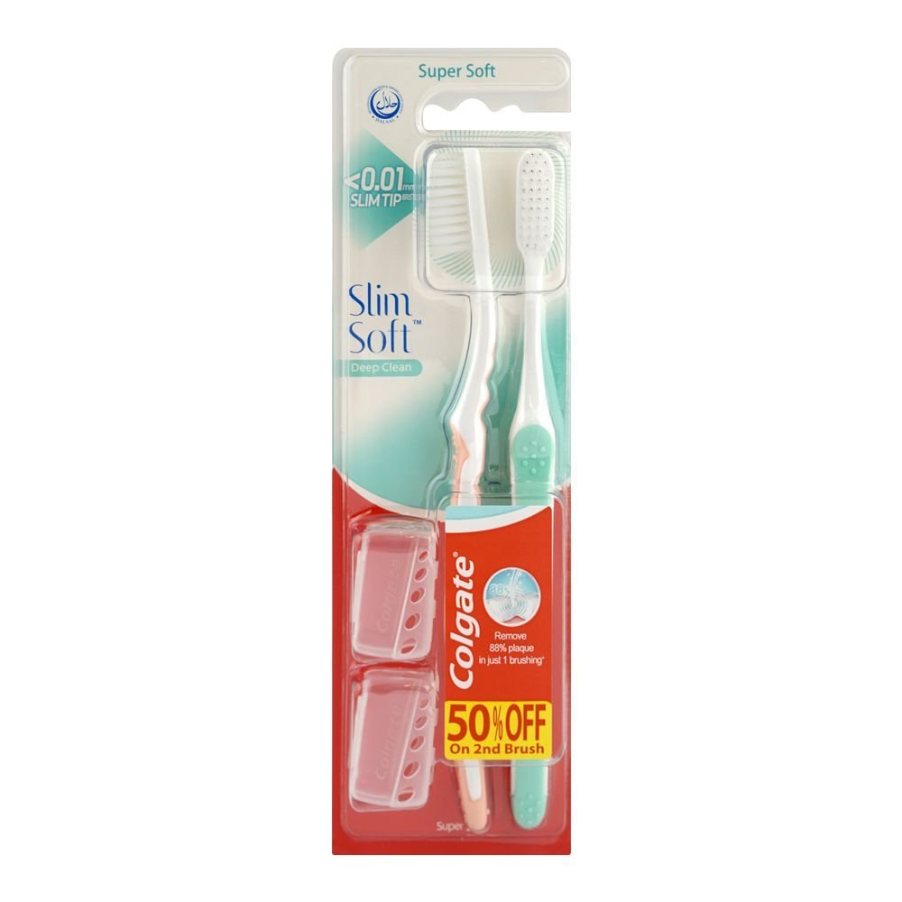 Colgate Slim Soft Deep Clean Toothbrush, Super Soft, 2-Pack