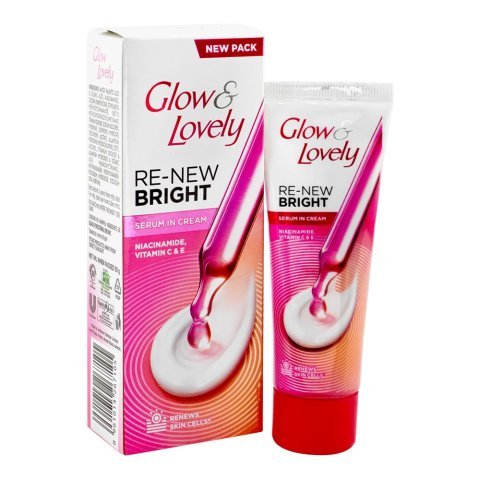 Glow & Lovely Re-New Bright Serum In Cream, Niacinamide, Vitamin C & E, For Radiant Skin, 50g
