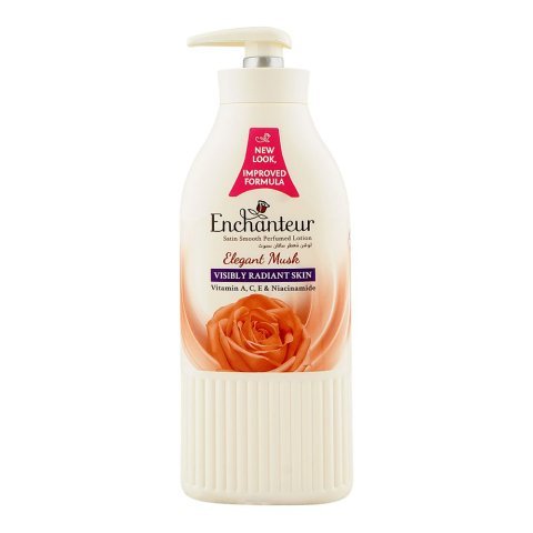 Enchanteur Satin Smooth Elegant Musk Perfumed Body Lotion Pump, Vitamin A & C, Niacinamide, For Radiant Skin, 500ml