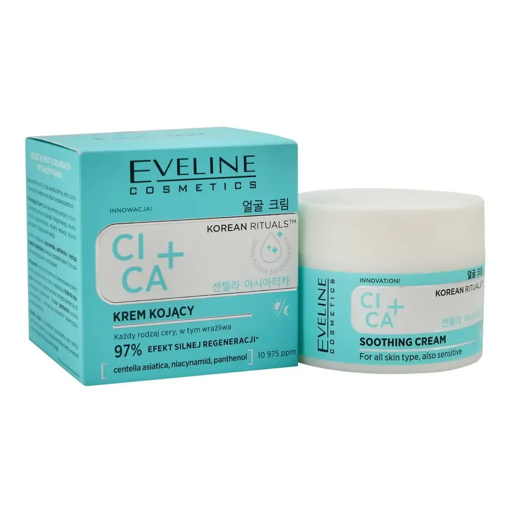 Eveline Korean Rituals CI+CA Soothing Cream, Niacinamide, Panthenol, For Moisturized Skin, 50ml